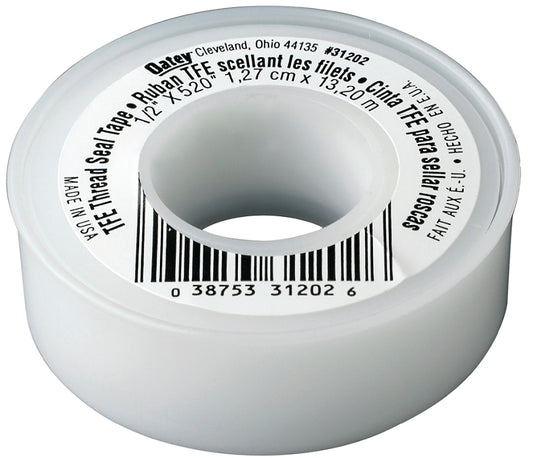 Oatey 31199 Thread Sealant Tape, 260 in L, 1/2 in W, PTFE, White