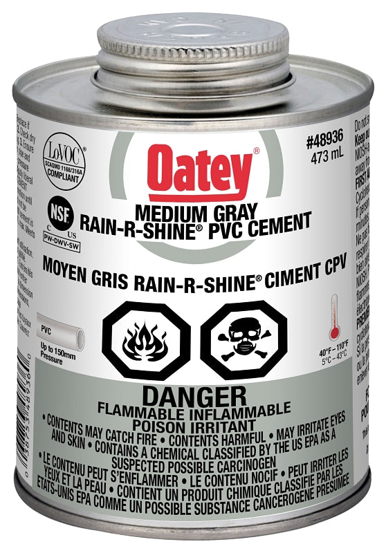 Oatey 31582 Solvent Cement, 473 mL Can, Liquid, Gray