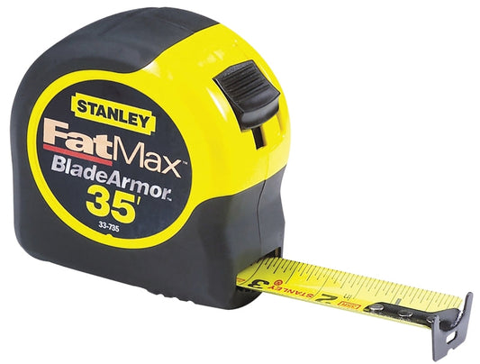 Stanley 33-735 Measuring Tape, 35 ft L Blade, 1-1/4 in W Blade, Steel Blade, ABS Case, Black/Yellow Case