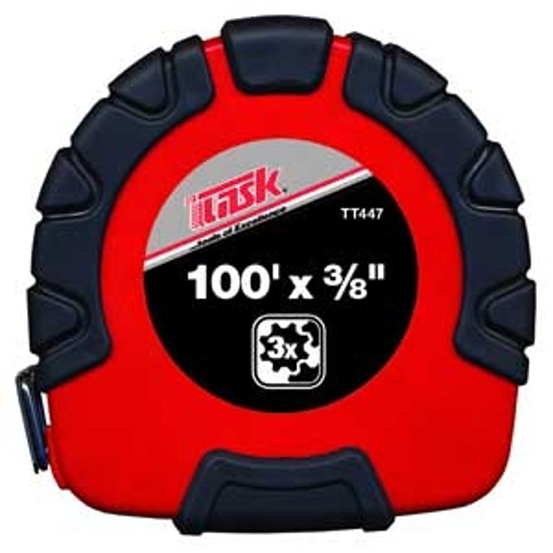 Task TT447 Measuring Tape, 100 ft L Blade, 3/8 in W Blade, Steel Blade, ABS Case