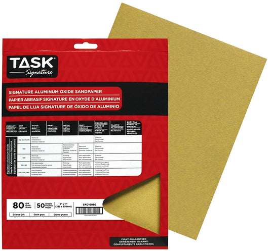 TASK Signature SAO16080 Sandpaper, 11 in L, 9 in W, Medium, 80 Grit, Aluminum Oxide Abrasive, Paper Backing