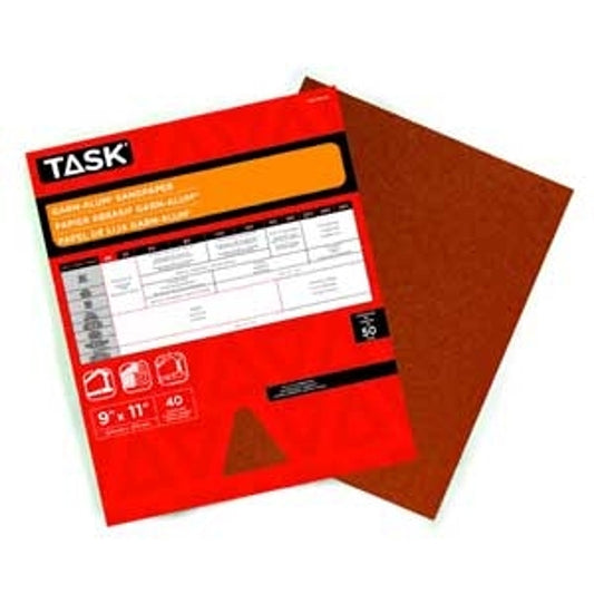Task Garn-Alum Series GAO14040 Sandpaper, 11 in L, 9 in W, Coarse, 40 Grit, Aluminum Oxide Abrasive, Kraft Paper Backing