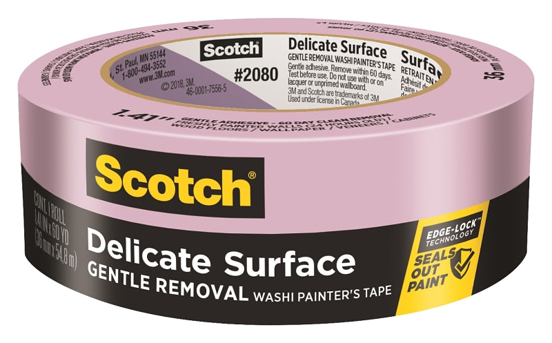 Scotch 2080-36EC Delicate Surface Painter's Tape, 60 yd L, 1.41 in W, Purple