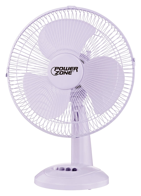 PowerZone FT-30 Oscillating Table Fan, 120 V, 12 in Dia Blade, 3-Blade, 3-Speed, 882 cfm Air, 72 in L Cord, White