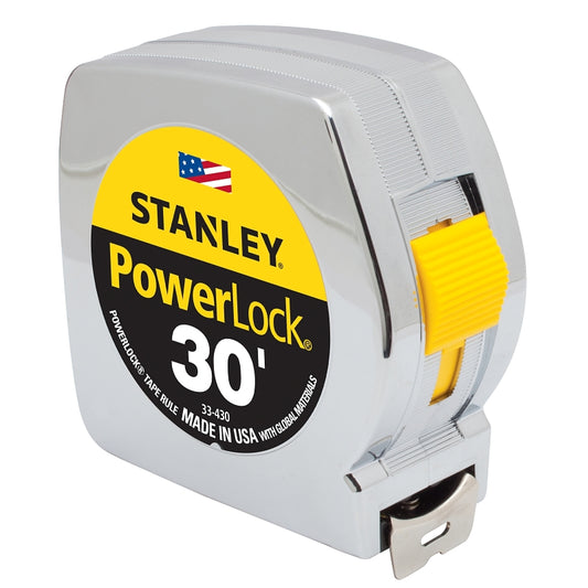 Stanley 33-430 Measuring Tape, 30 ft L Blade, 1 in W Blade, Steel Blade, ABS Case, Chrome Case