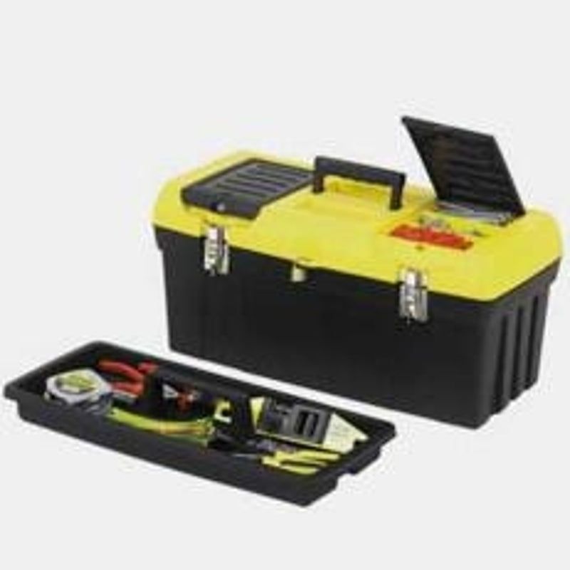 STANLEY 016013R Tool Box with Tray, 2.1 gal Storage, 1-Drawer, Soft-Grip Handle, Plastic, Black/Yellow