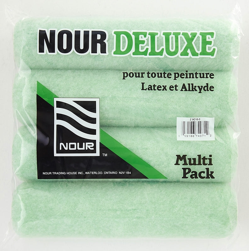 NOUR Deluxe Z 9C10-4 Multi-Pack Roller Cover Refill, 3/8 in Thick Nap, 9-1/2 in L, Polyester Fabric Cover