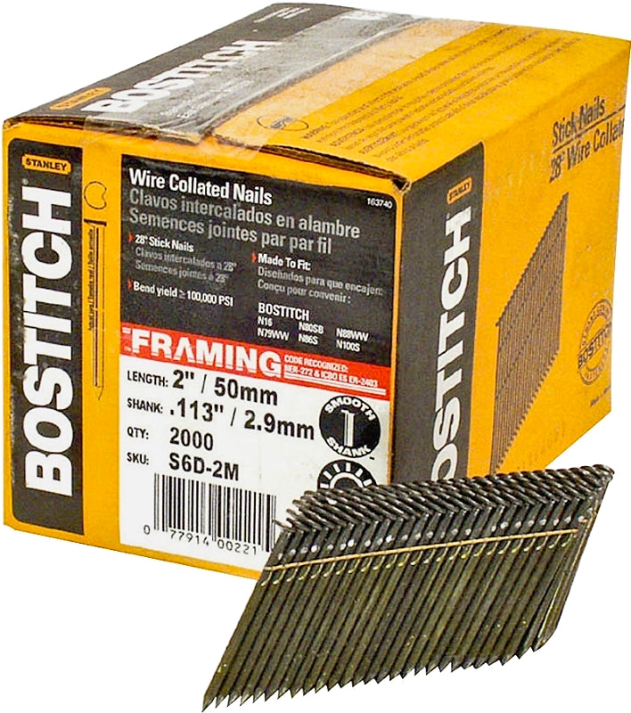 Bostitch S6D-FH Framing Nail, 2 in L, Steel, Full Round Head, Smooth Shank