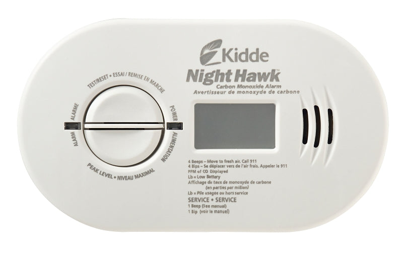 Kidde NightHawk 900-0230 Carbon Monoxide Alarm, 30 to 999 ppm, +/-30 % Accuracy, 4 to 15 min Response, 85 dB, White