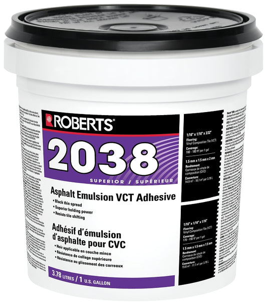 ROBERTS 2038RB004 Asphalt Emulsion Adhesive, Black, 1 gal Pail