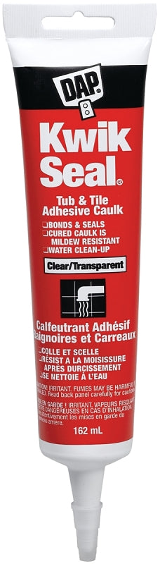 DAP KWIK SEAL 71055 Kitchen and Bath Adhesive Caulk, Clear, 40 to 100 deg F, 162 mL Tube