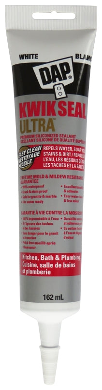 DAP KWIK SEAL ULTRA 74823 Premium Kitchen and Bath Sealant, White, 4 hr Curing, 40 to 100 deg F, 162 mL Tube