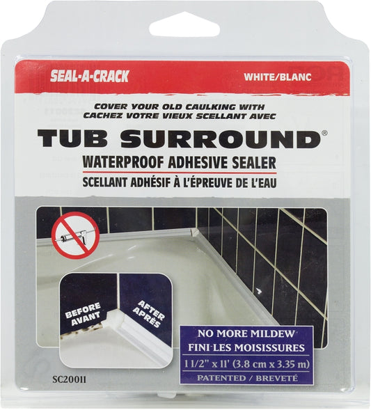 RCR Seal-A-Crack SC20011 Tub Surround, 1-1/2 in Dia, 11 ft L, White