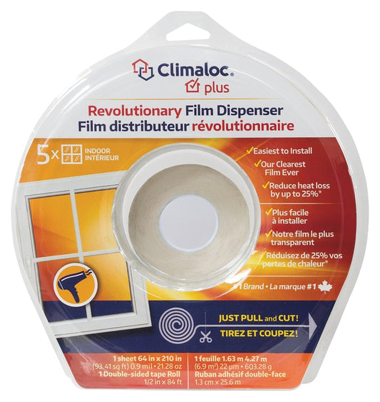 Climaloc Plus CIFILMDISP Window Film Dispenser, 64 in W, 0.9 mil Thick, 210 in L, Polypropylene, Clear