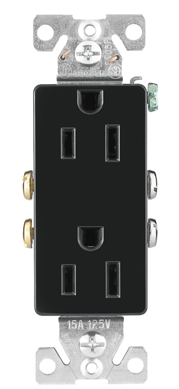 Eaton Wiring Devices 1107BK-C Duplex Receptacle, 2 -Pole, 15 A, 125 V, Back, Side Wiring, NEMA: 5-15R, Black