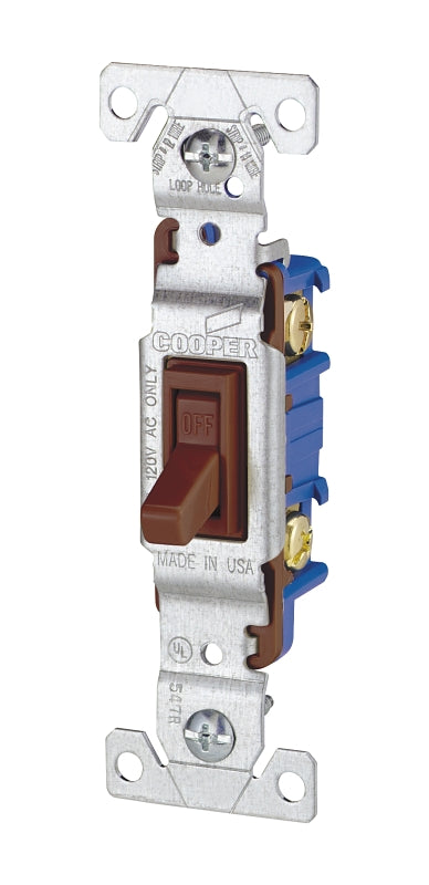 Eaton Wiring Devices 1301B Toggle Switch, 15 A, 120 V, Polycarbonate Housing Material, Brown