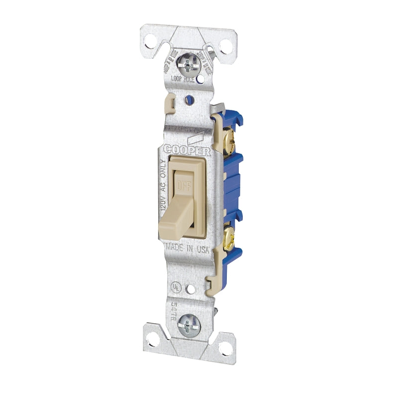 Eaton Wiring Devices 1301V Toggle Switch, 120 V, Wall Mounting, Polycarbonate, Ivory