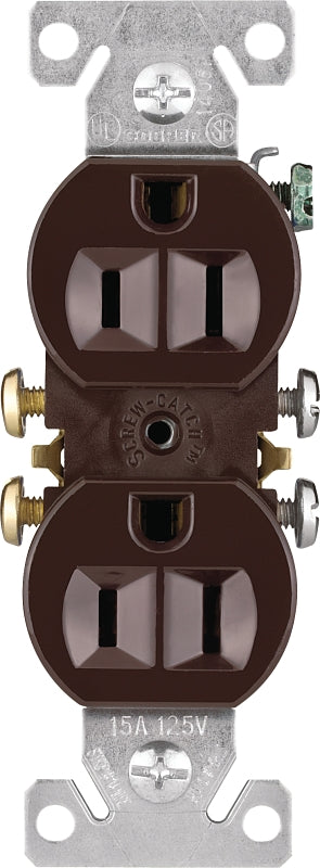 Eaton Wiring Devices 270B-C Duplex Receptacle, 2 -Pole, 15 A, 125 V, Push-in, Side Wiring, NEMA: 5-15R, Brown