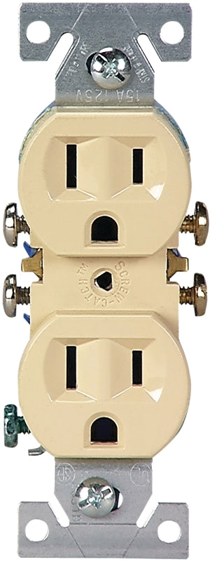 Eaton Wiring Devices 270V-C Duplex Receptacle, 2 -Pole, 15 A, 125 V, Push-in, Side Wiring, NEMA: 5-15R, Ivory