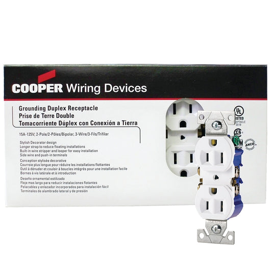 Eaton Wiring Devices 270W-JP-C Duplex Receptacle, 2 -Pole, 15 A, 125 V, Push-in, Side Wiring, NEMA: 5-15R, White