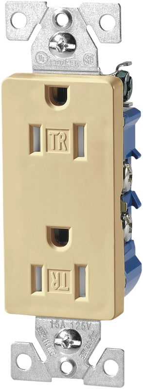 Eaton Wiring Devices TR1107V Duplex Receptacle, 2 -Pole, 15 A, 125 V, Push-in, Side Wiring, NEMA: 5-15R, Ivory