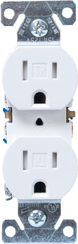 Eaton Wiring Devices TR270W-C Duplex Receptacle, 2 -Pole, 15 A, 125 V, Push-in, Side Wiring, NEMA: 5-15R, White