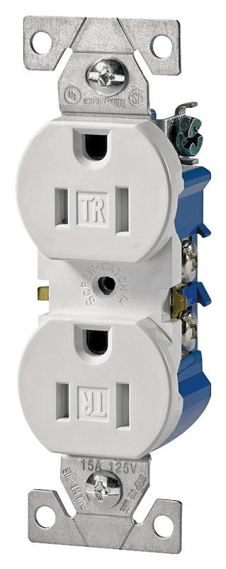 Eaton Cooper Wiring TR270 TR270W-10-L Duplex Receptacle, 2 -Pole, 15 A, 125 V, NEMA: 5-15R, White