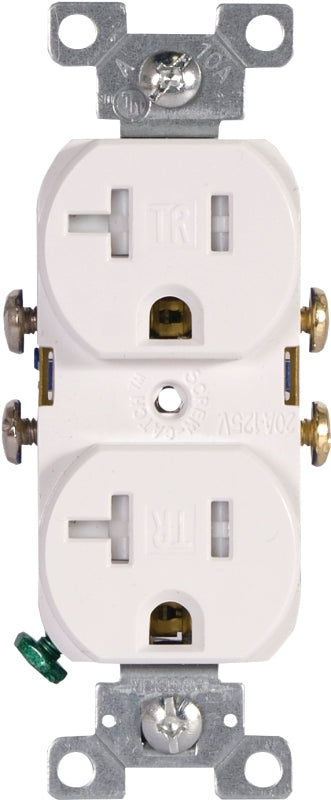 Arrow Hart TR370 TR370W-BOX Duplex Receptacle, 2 -Pole, 20 A, 125 V, Back, Side Wiring, NEMA: 5-15R, White