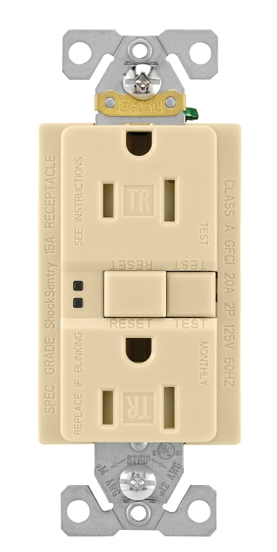 Eaton Wiring Devices TRSGF15V-BOX GFCI Duplex Receptacle, 2 -Pole, 15 A, 125 V, Back, Side Wiring, NEMA: 5-15R