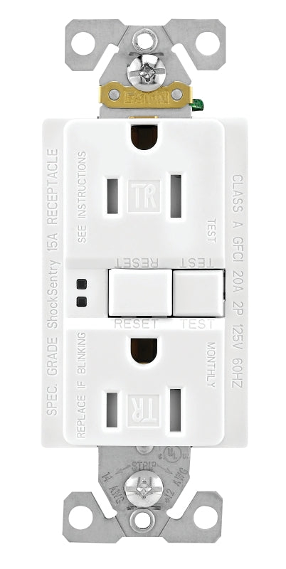 Eaton Wiring Devices TRSGF15W-BOX/TRVG GFCI Duplex Receptacle, 2 -Pole, 15 A, 125 V, Back, Side Wiring, NEMA: 5-15R