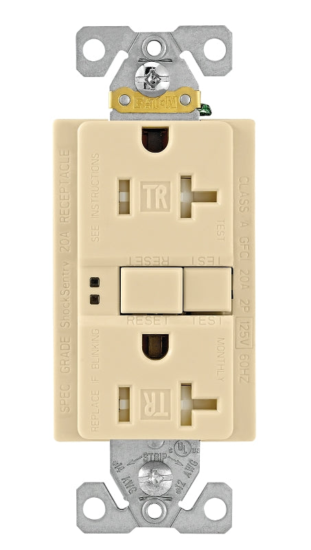 Eaton Wiring Devices TRSGF20V-SPL/TRVG GFCI Duplex Receptacle, 2 -Pole, 20 A, 125 V, Back, Side Wiring, NEMA: 5-20R