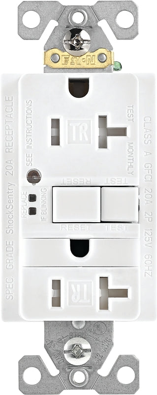 Eaton TRSGFNL20W-K-L GFI Decora Self-Test Receptacle, 20 A, White