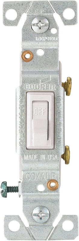 Eaton Cooper Wiring 5221-7W-BU Toggle Switch, 15 A, 120 V, Side Wire Terminal, Polycarbonate Housing Material