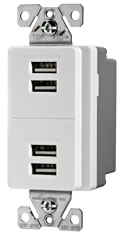 Eaton 7750W-BOX USB Charging Station, 2-Pole, 5 A, 5 VDC, NEMA: NEMA 5-15, White