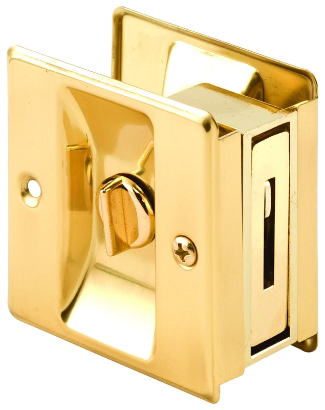 Prime-Line N 6771 Pocket Door Lock and Pull, Brass, Polished Brass