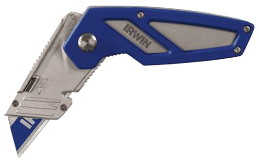 Irwin 2089100 Folding Knife, 1 in W Blade, Bi-Metal Blade, 1-Blade, Straight Handle, Blue Handle