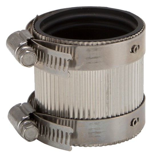 ProSource Coupling, 1-1/2 in, Rubber/Stainless Steel, Black/Stainless Steel Shield